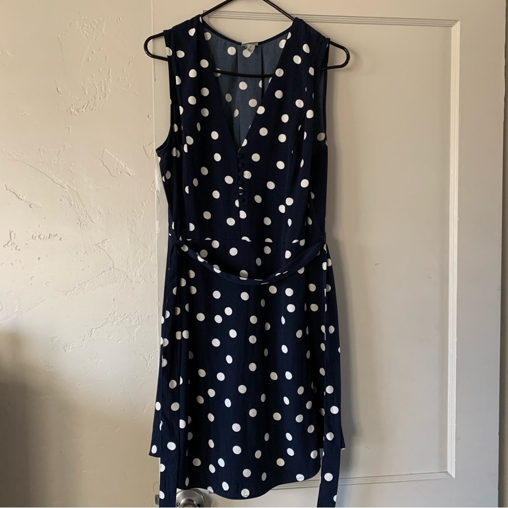 Navy Polka Dot Sleeveless Dress